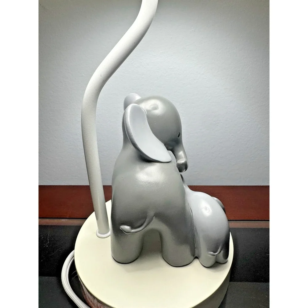 Elephant Nursery Table Lamp Lambs & Ivy Mother Baby Gray White w/ Shade